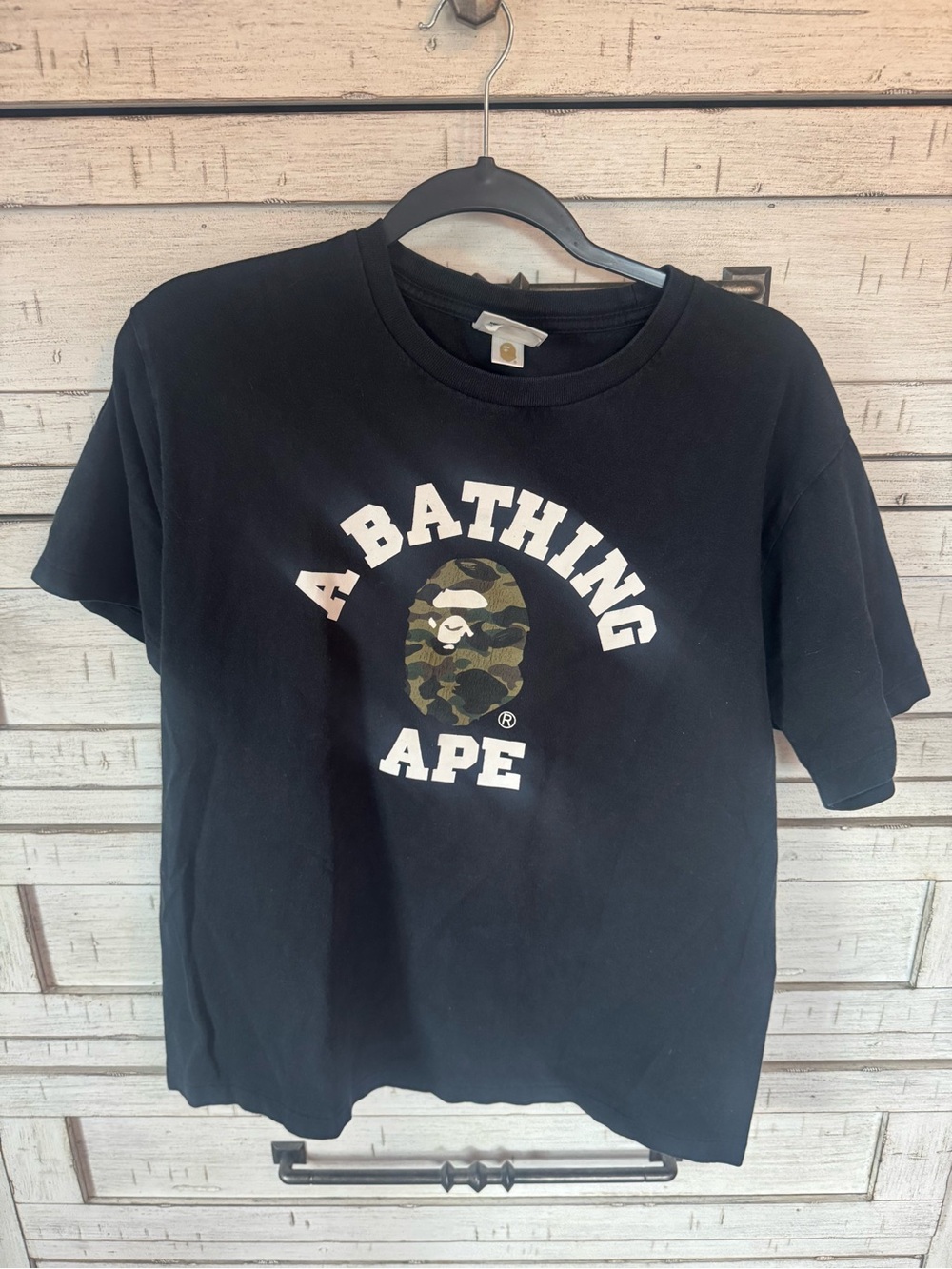 A Bathing Ape Black Graphic Logo Tee - Camouflage Ape Head